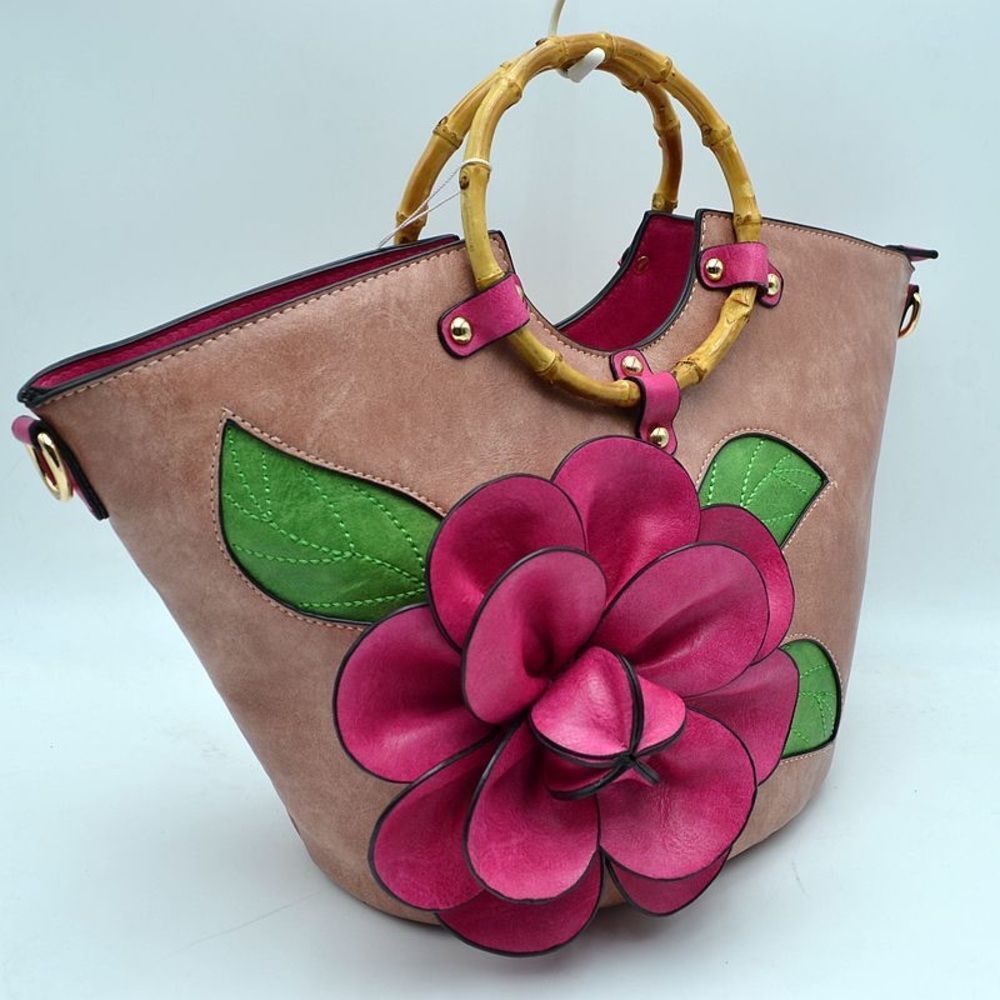 3D Flower Bamboo Round Handle Satchel